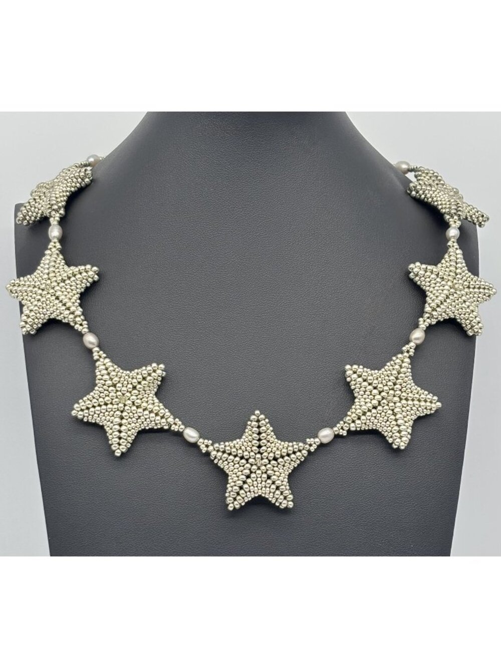 Artisan-Made Starfish Necklace Seed Beads W/Swarovski Crystals Freshwater Pearls
